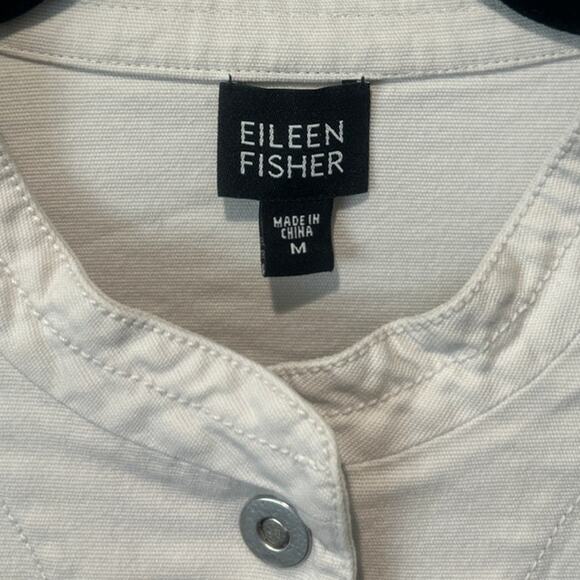EILEEN FISHER Ivory 100% Cotton Snap Blazer Jacket M Workwear Corpcore Lagenlook - Picture 5 of 6